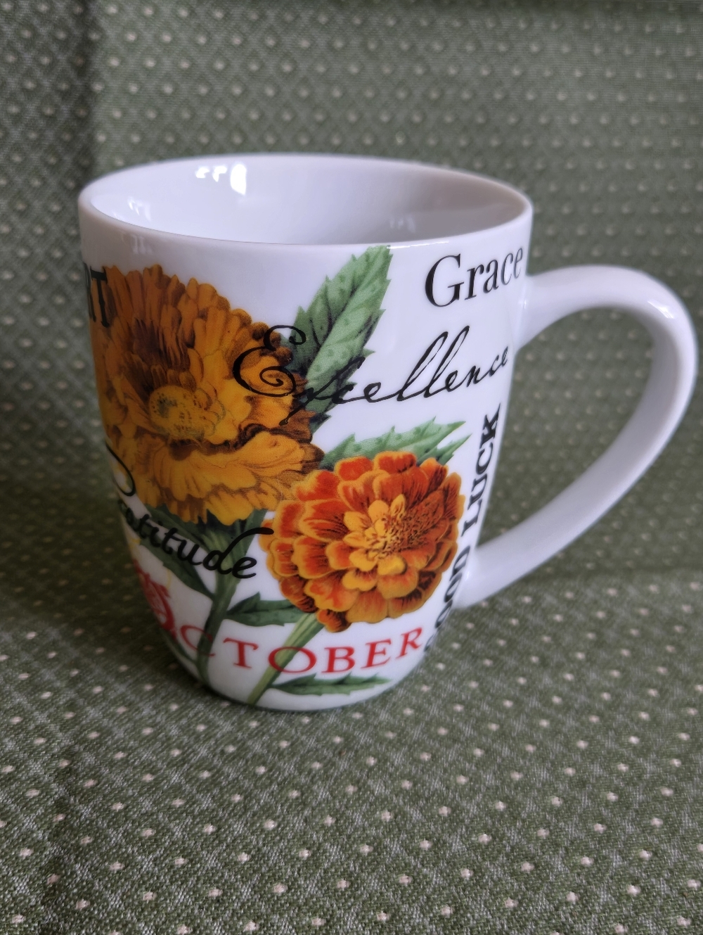 October Birth Month Floral Ceramic Mug with Marigold Design